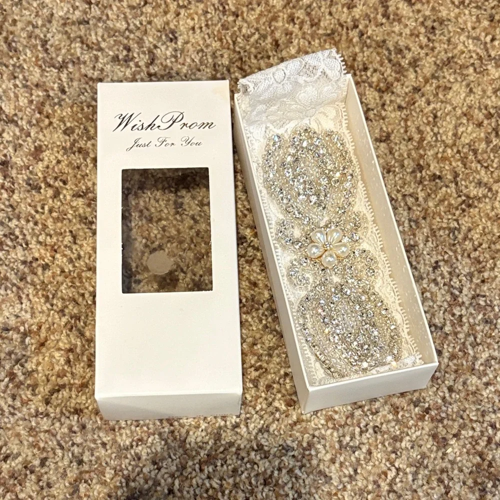 Lace and Beaded Headband or Garter with Pearl Accent